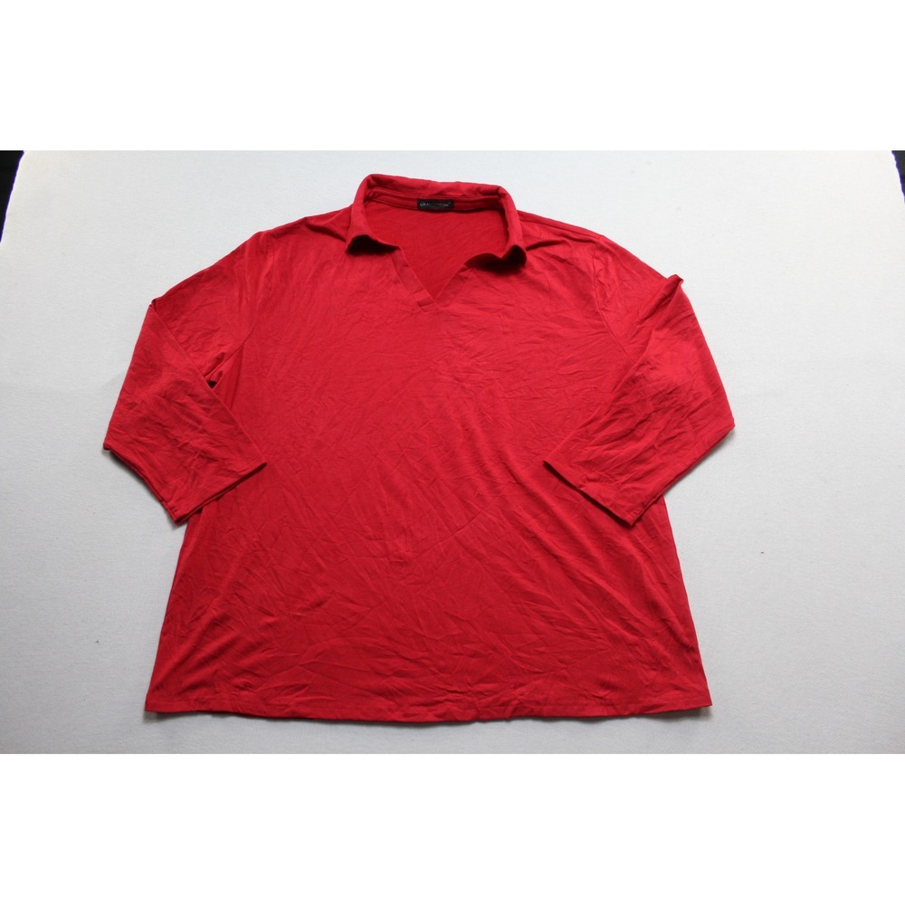 Orandesigne Polo Top Women Double Extra Large Red Excellent V-Neck 3/4 Sleeve